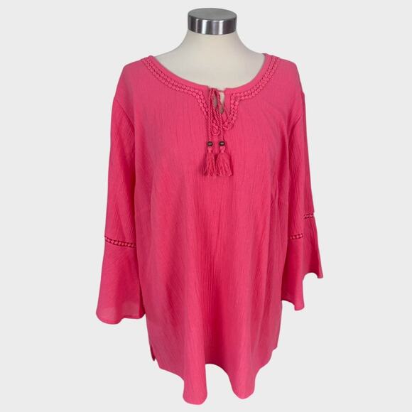 D&Co. Denim & Company Womens 2X Pink Flowy Top Cotton Polyester Blend - Picture 1 of 9